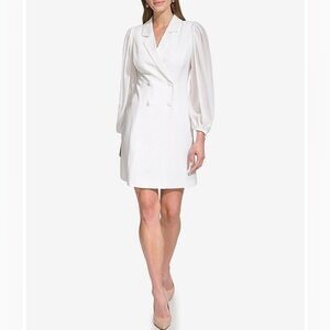 NWT Vince Camuto Notch Collar Long Sleeve Stretch White Crepe Blazer Dress